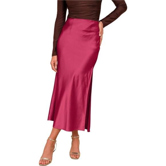 Women's Satin High Waisted Maxi Skirt Pink